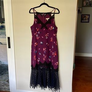 Rebecca Taylor 'Bellflower' Lace Trim Silk Slipdress size 10